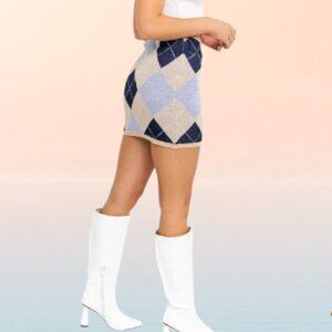 Sexy Preppy Argyle Mini Kint Sweater Skirt